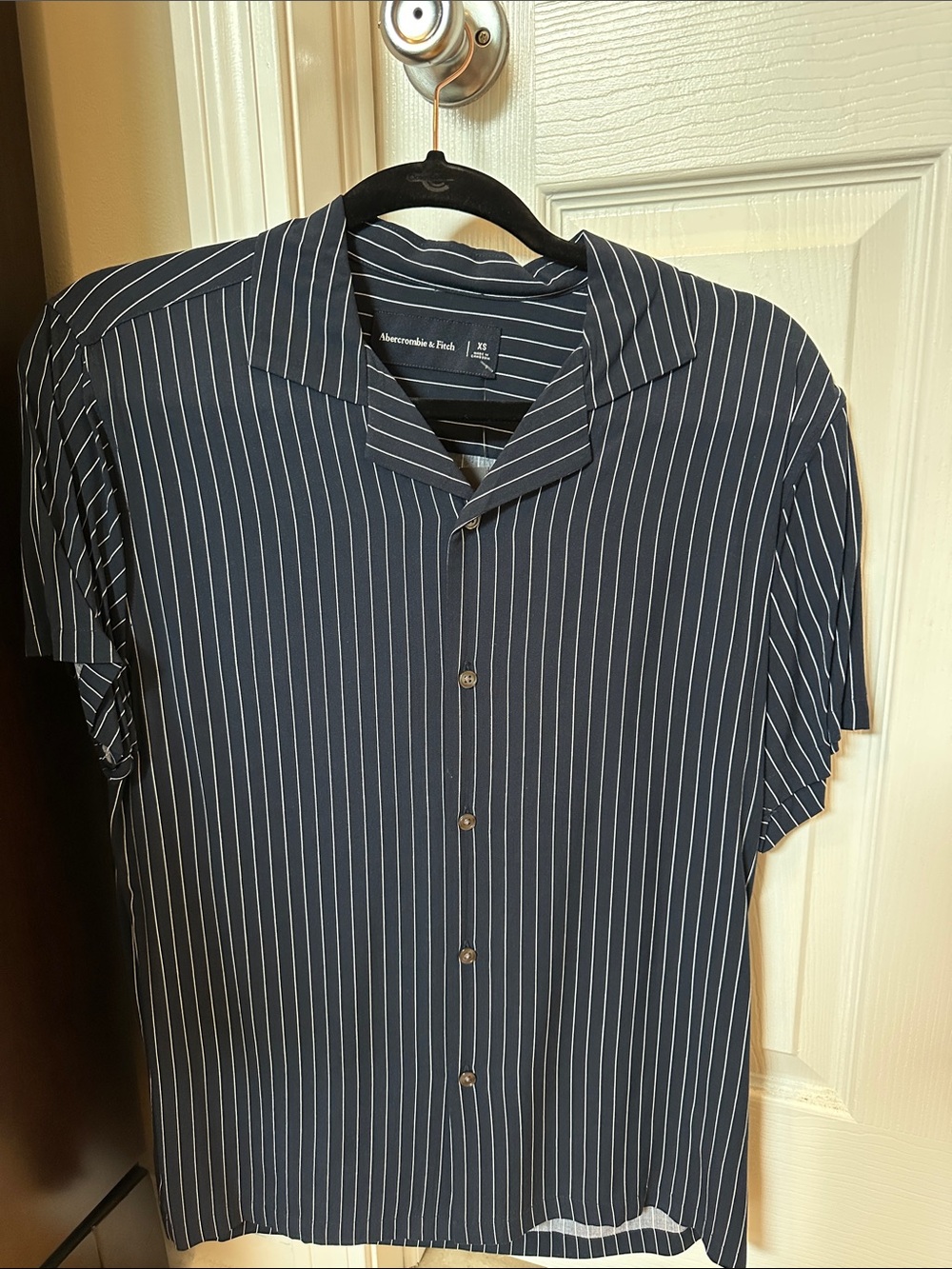 Abercrombie & Fitch Navy Shirt with White Pinstripes